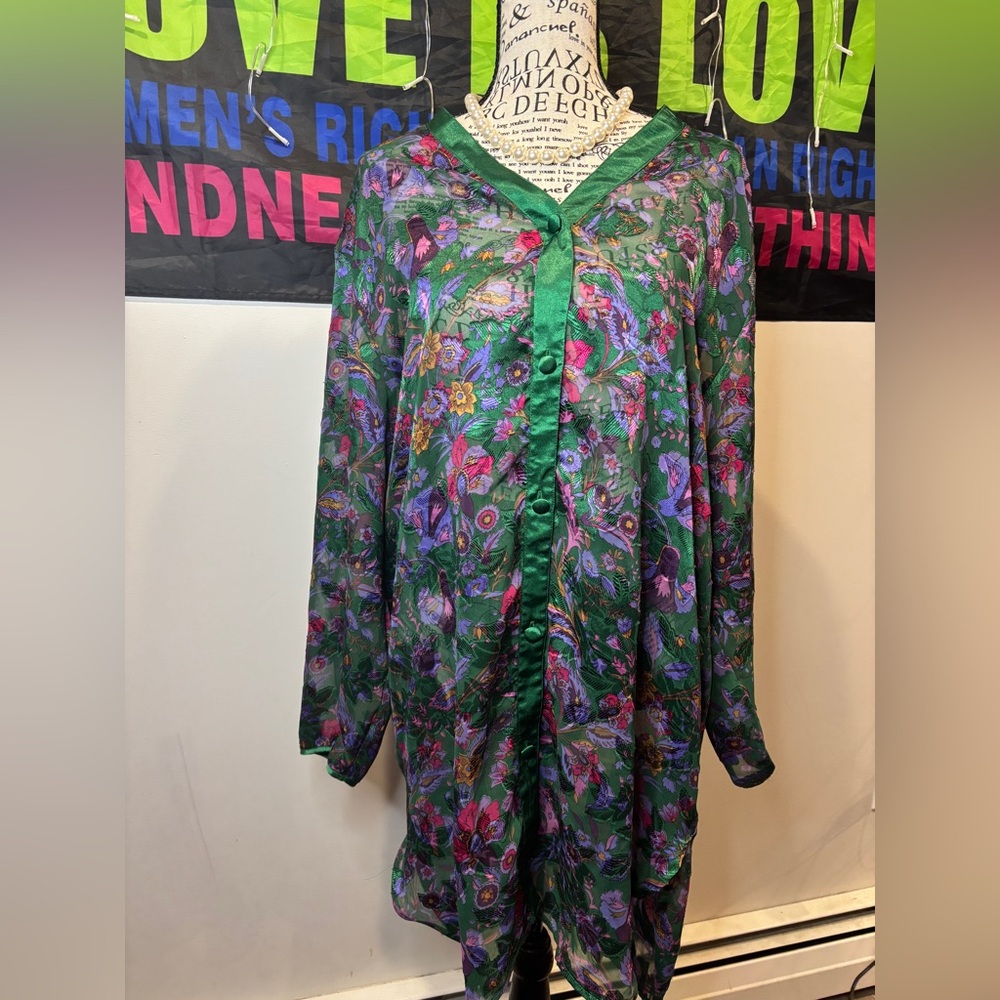 Victoria's Secret Green Floral Satin Blouse